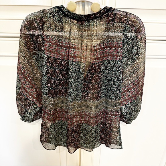 Anthropologie Maeve Poppy Peasant Blouse Women’s Sheer Floral Print Puff Sleeve - Picture 8 of 8